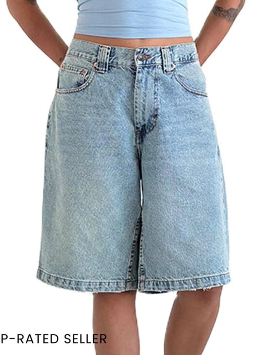 Pants - Vintage Y2K Denim Bermuda Shorts Baggy Straight Leg Casual Knee Length Jorts